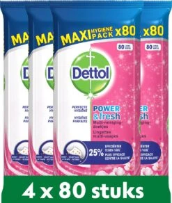Dettol - Schoonmaakdoekjes - Power & Fresh - Kersenbloesem - 4 X 80 Stuks - Voordeelverpakking -Reinigingsproducten 1016x1200