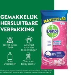 Dettol - Schoonmaakdoekjes - Power & Fresh - Kersenbloesem - 4 X 80 Stuks - Voordeelverpakking -Reinigingsproducten 1165x1200