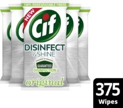 Cif Disinfect & Shine Wipes Doden 99,99% Van De Bacteriën Original Desinfecterende Schoonmaakdoekjes, Van 100% Biologisch Afbreekbaar Textiel 5 X 75 Doekjes -Reinigingsproducten 1200x1050 1