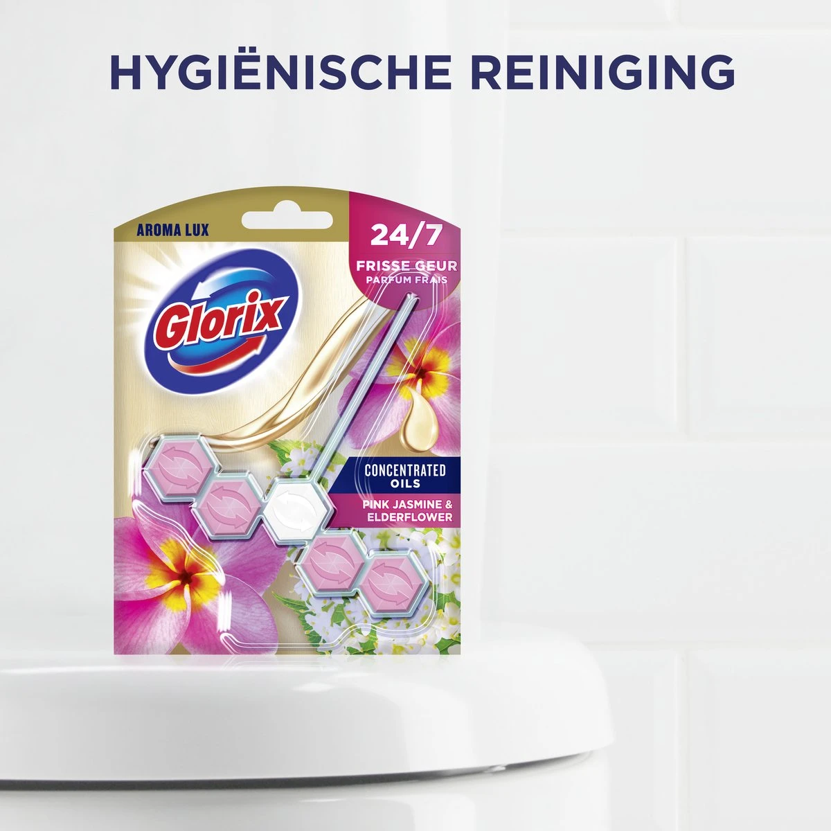 Glorix Aroma Lux Pink Jasmine & Elderflower Toiletblokken - 9 Stuks - Voordeelverpakking 3 Glorix Aroma Lux Pink Jasmine & Elderflower Toiletblokken - 9 Stuks - Voordeelverpakking - Afbeelding 2