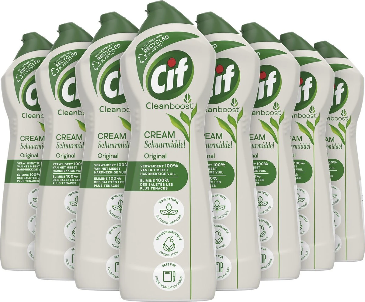 Cif CleanBoost Cream Original Schuurmiddel - 8 X 750 Ml - Voordeelverpakking 3 Cif CleanBoost Cream Original Schuurmiddel - 8 X 750 Ml - Voordeelverpakking