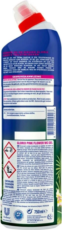 Glorix WC Powergel Toiletreiniger Pink Flower - 6 X 750 Ml - Voordeelverpakking -Reinigingsproducten 324x1200