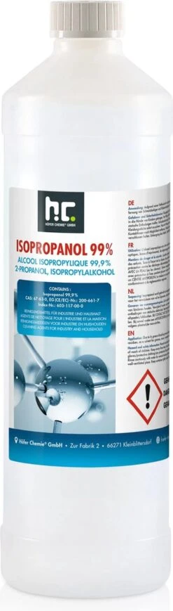Isopropyl Alcohol - Isopropanol - IPA - Isopropyl - 99,9% Zuiver - 1000ml - Inclusief Trechter -Reinigingsproducten 341x1200