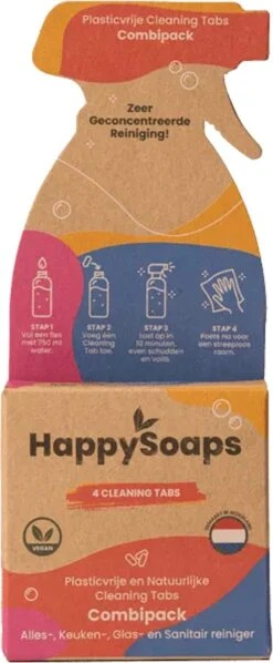 HappySoaps Cleaning Tabs - Combipack Met 4 Verschillende Tabs - Allesreiniger, Keukenreiniger, Glasreiniger En Sanitairreiniger - 100% Plasticvrij, Duurzaam & Vegan -Reinigingsproducten 496x1200