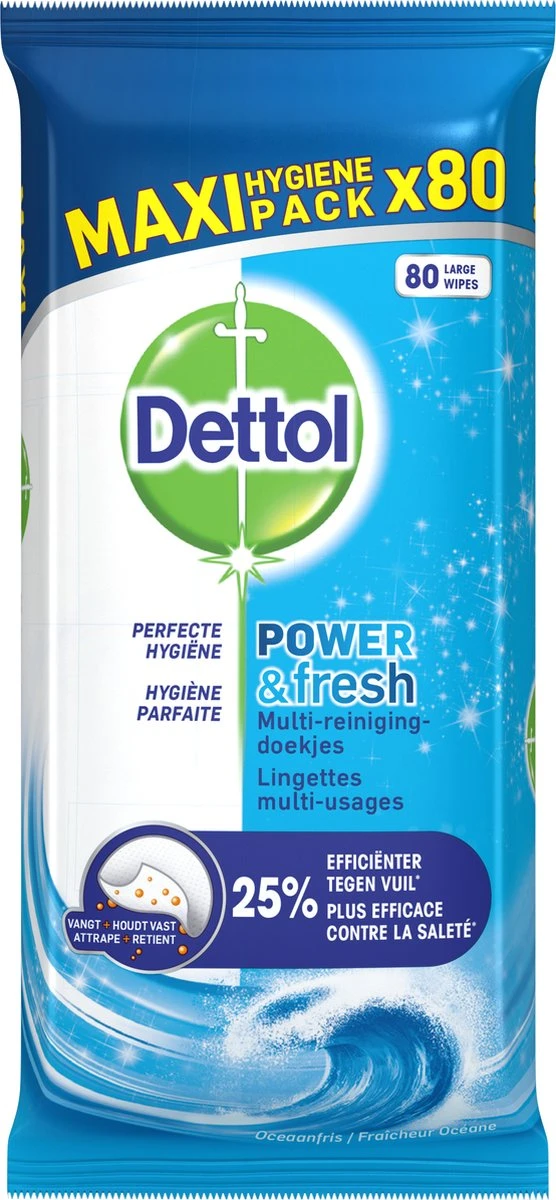 Dettol - Power & Fresh - Schoonmaakdoekjes - Oceaanfris - 4 X 80 Doekjes 7 Dettol - Power & Fresh - Schoonmaakdoekjes - Oceaanfris - 4 X 80 Doekjes - Afbeelding 5