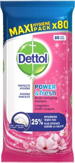 Dettol - Schoonmaakdoekjes - Power & Fresh - Kersenbloesem - 4 X 80 Stuks - Voordeelverpakking -Reinigingsproducten 558x1200