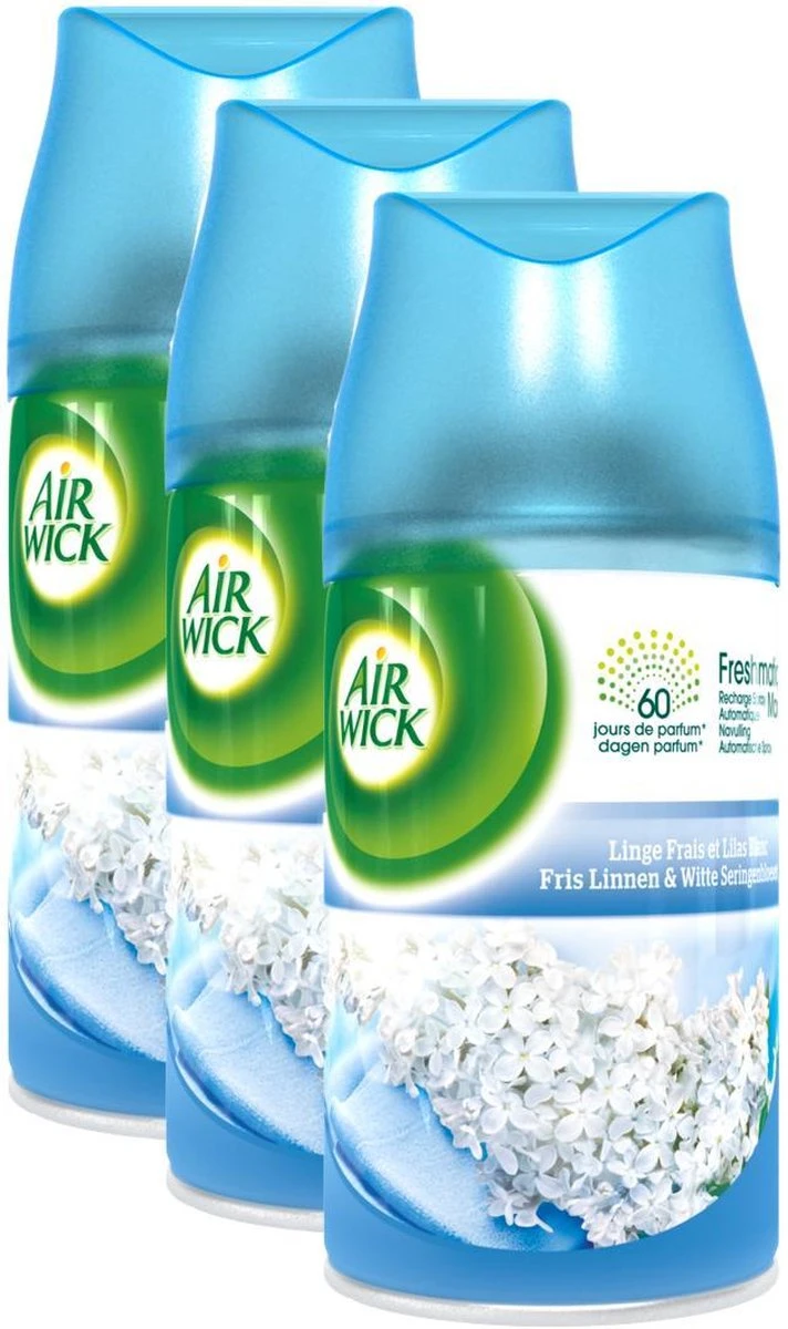 AIRWICK Freshmatic Automatische Spray Refill Frisse Linnen & Witte Bloemen Krimp - (3x250ml) 6 AIRWICK Freshmatic Automatische Spray Refill Frisse Linnen & Witte Bloemen Krimp - (3x250ml) - Afbeelding 4