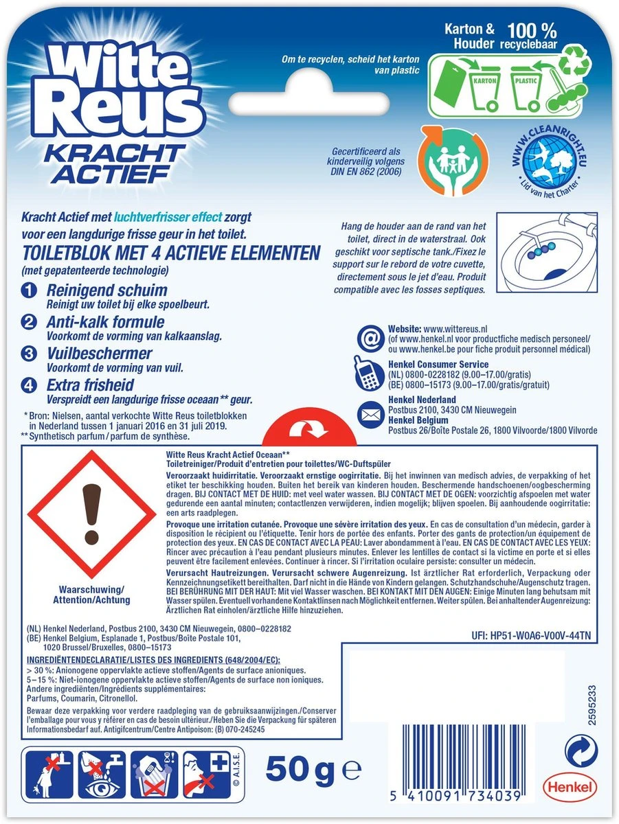 Witte Reus Kracht Actief Toiletblok - Oceaan - WC Blokjes Voordeelverpakking - 10 Stuks 9 Witte Reus Kracht Actief Toiletblok - Oceaan - WC Blokjes Voordeelverpakking - 10 Stuks - Afbeelding 7