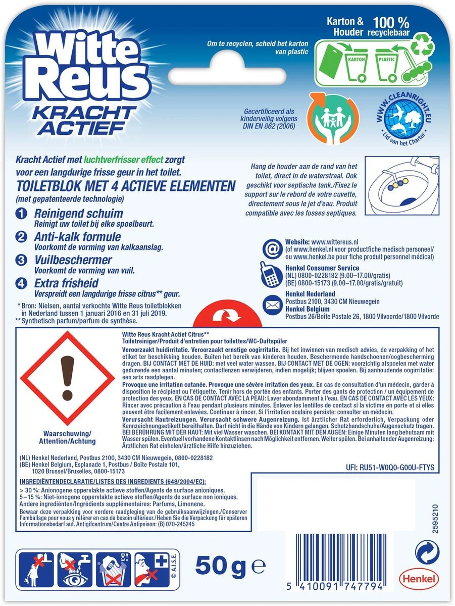 Witte Reus Kracht Actief Toiletblok - Citrus - WC Blokjes Voordeelverpakking - 10 Stuks 9 Witte Reus Kracht Actief Toiletblok - Citrus - WC Blokjes Voordeelverpakking - 10 Stuks - Afbeelding 7